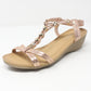 Rose Gold Mid Wedge T Strap Sandal