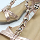 Rose Gold Mid Wedge T Strap Sandal