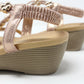 Rose Gold Mid Wedge T Strap Sandal