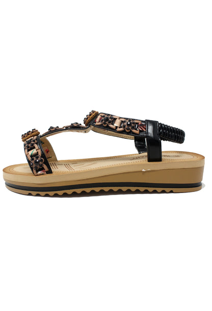 Black and Gold Wedge Sandal