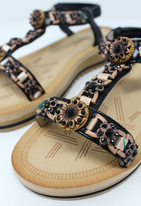 Black and Gold Wedge Sandal