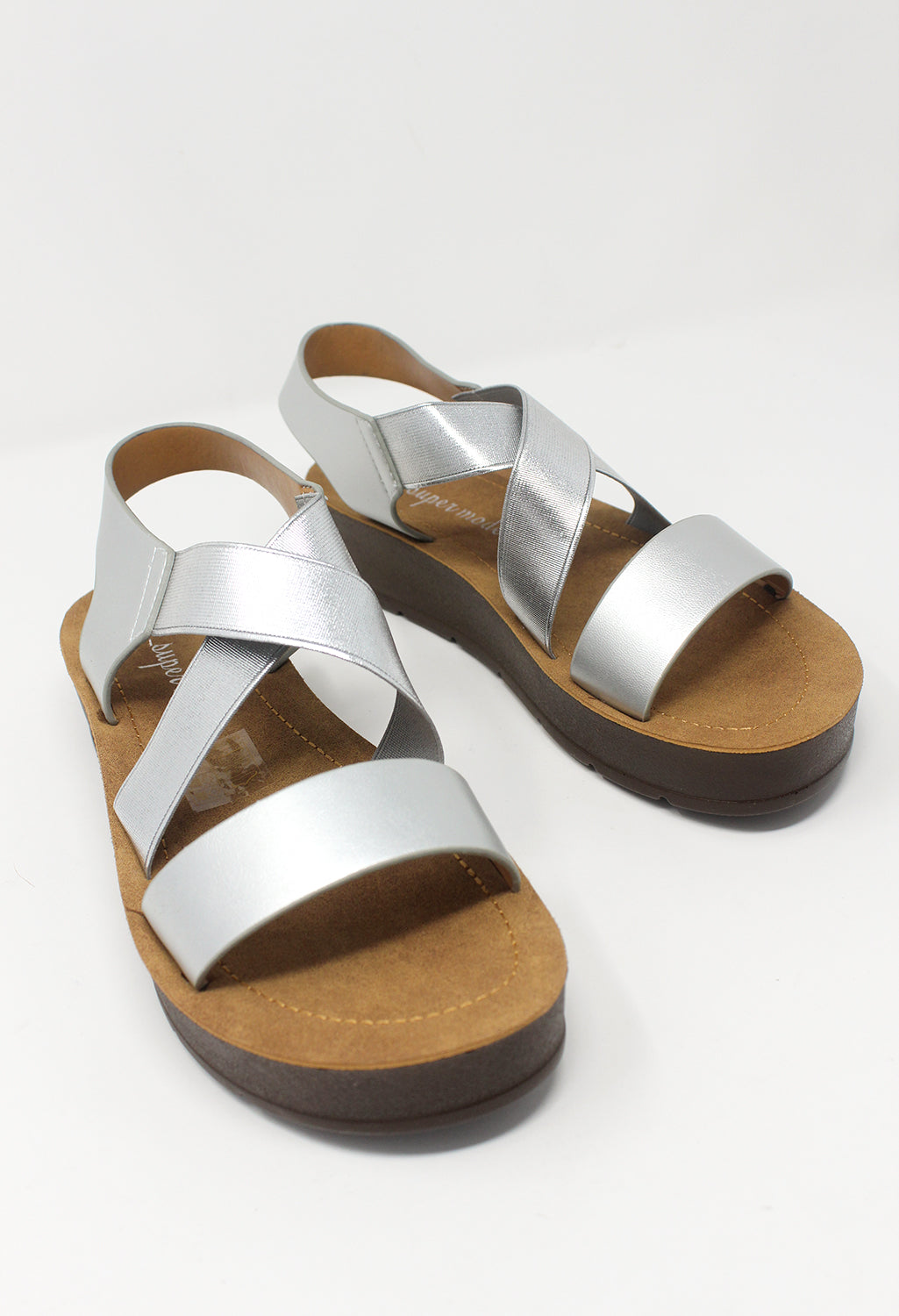 Silver Cross-strap Sandal