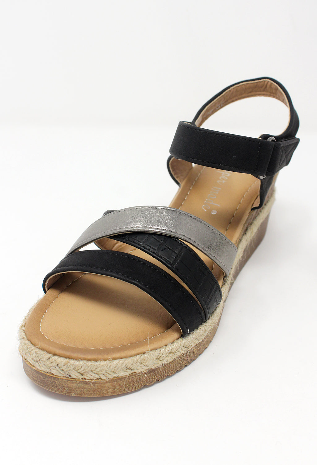 Black Velcro Fastened Sandal