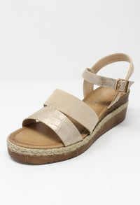 Beige Mid-Wedge Strap Sandal