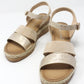 Beige Mid-Wedge Strap Sandal