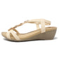 Beige Mid Wedge T Strap Sandal