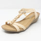 Beige Mid Wedge T Strap Sandal