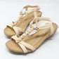 Beige Mid Wedge T Strap Sandal