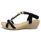 Black Mid Wedge T Strap Sandal