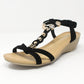 Black Mid Wedge T Strap Sandal