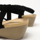 Black Mid Wedge T Strap Sandal