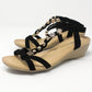 Black Mid Wedge T Strap Sandal