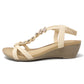 Beige Mid Wedge T Strap Sandal-1