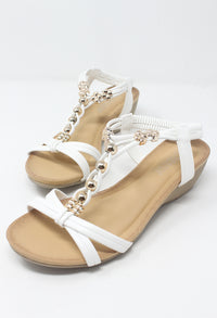 White Mid Wedge T Strap Sandal-1