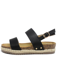 Black Cork Look Wedge Sandal