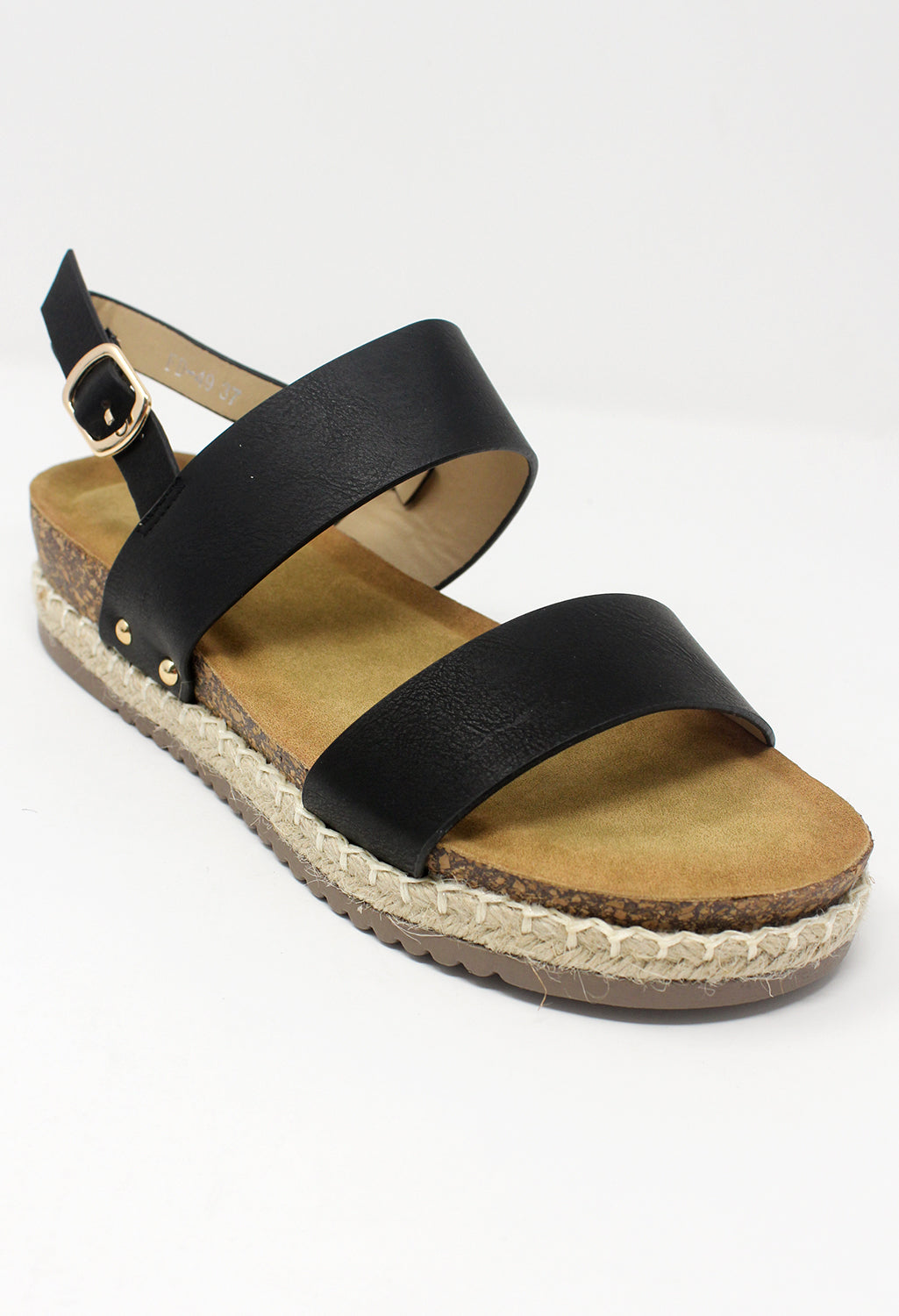 Black Cork Look Wedge Sandal