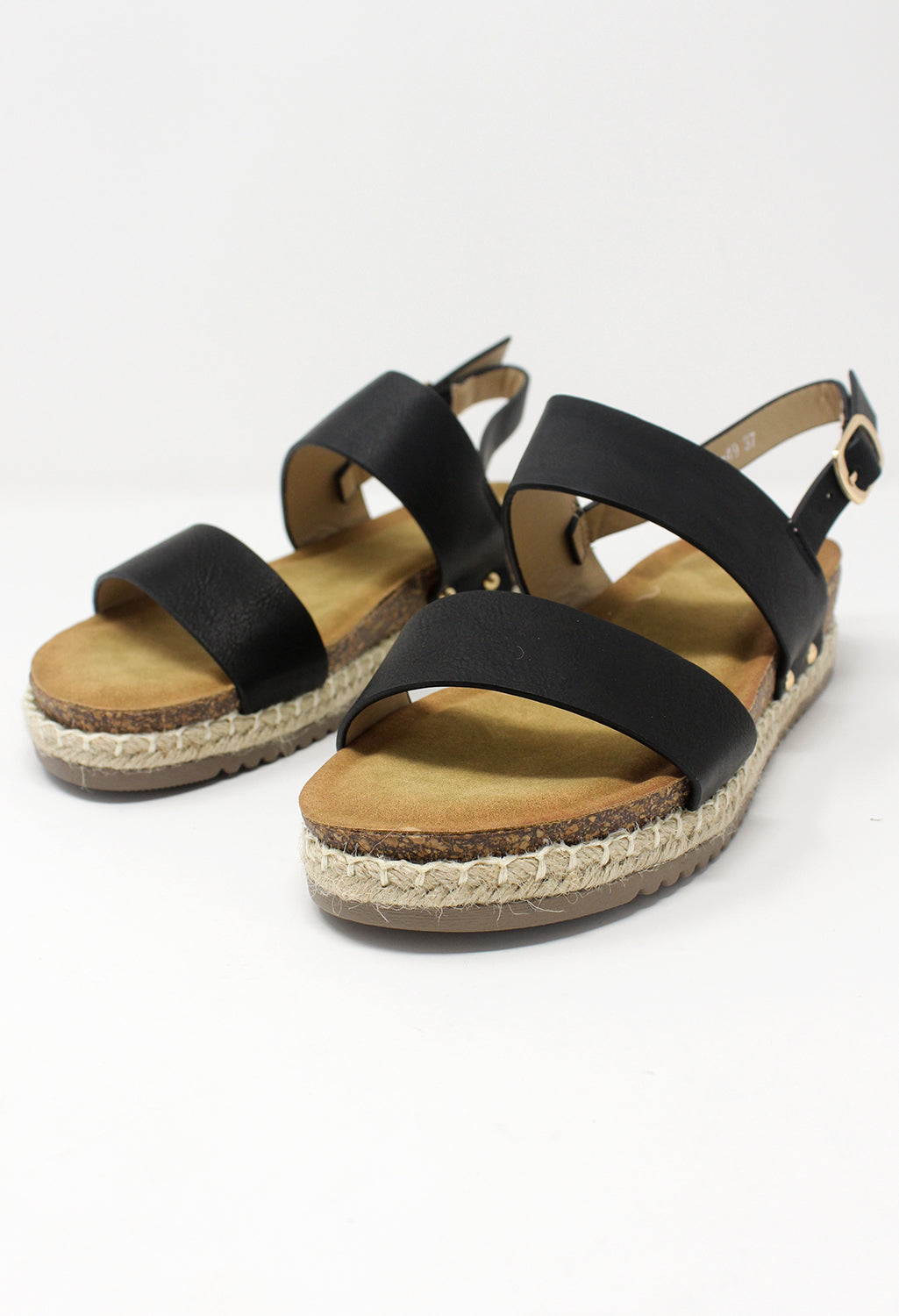 Black Cork Look Wedge Sandal