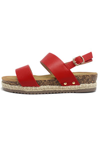 Red Cork Look Wedge Sandal