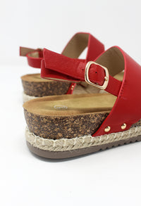 Red Cork Look Wedge Sandal