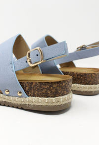 Blue Cork Look Wedge Sandal