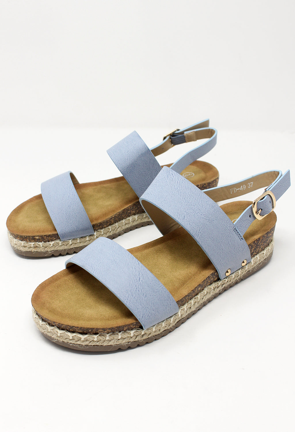 Blue Cork Look Wedge Sandal