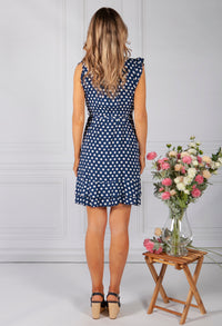 Navy Polka Dot Ruffle Dress