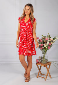 Ruby Red Polka Dot Ruffle Dress