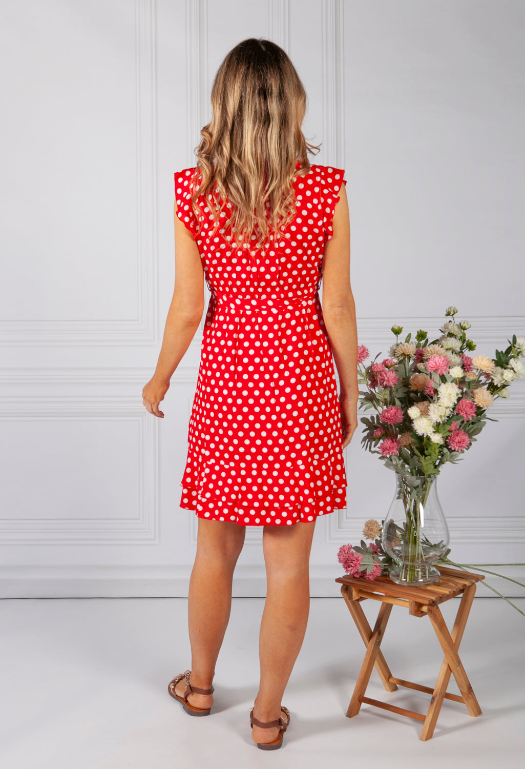 Ruby Red Polka Dot Ruffle Dress