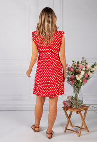 Ruby Red Polka Dot Ruffle Dress