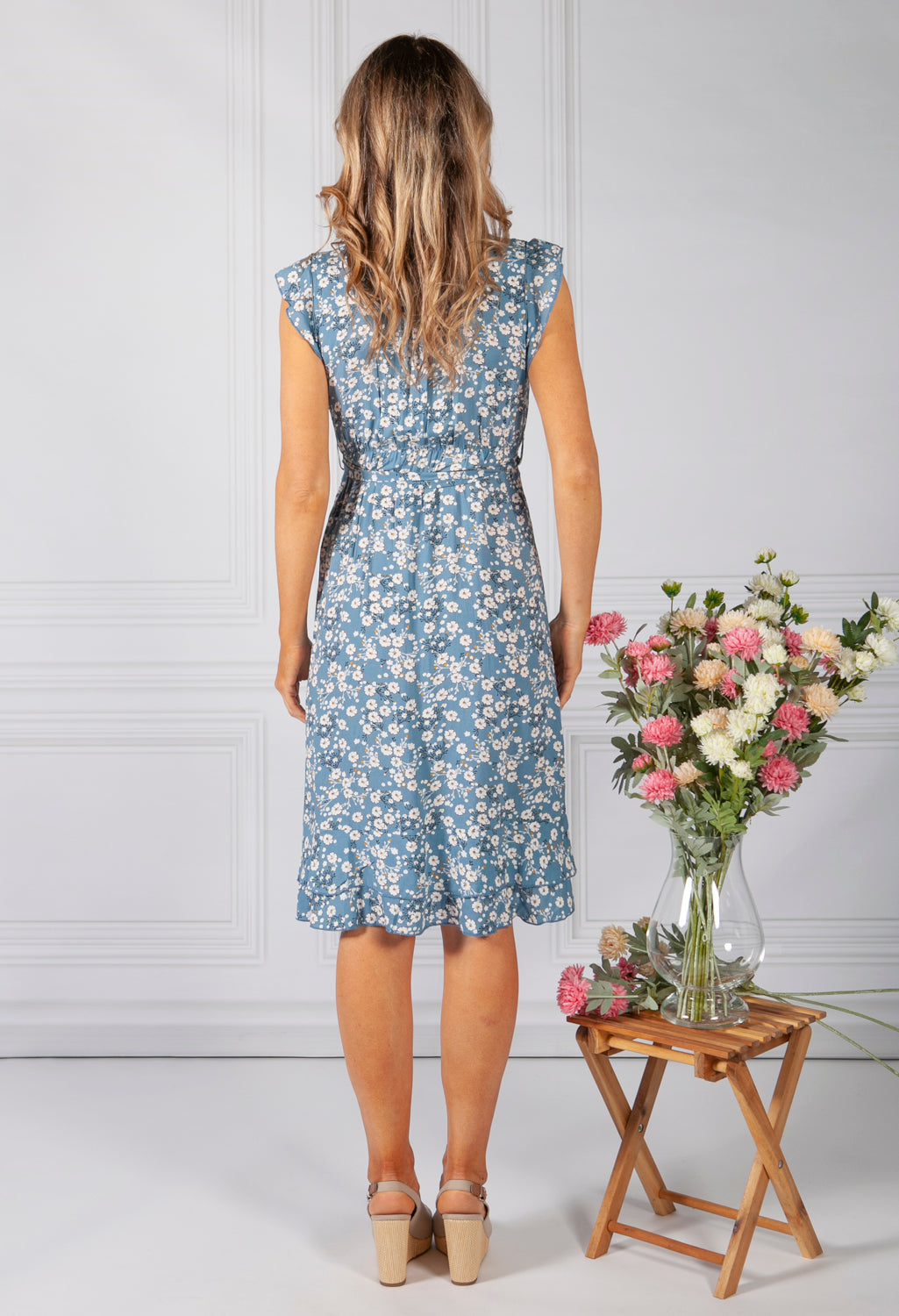 Blue Blossom Ruffle Dress