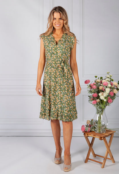 Green Blossom Ruffle Dress