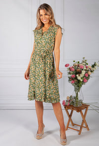 Green Blossom Ruffle Dress