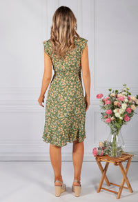 Green Blossom Ruffle Dress