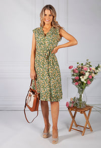 Green Blossom Ruffle Dress