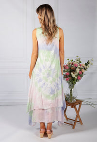 Tie Dye Boho Dress in Pink and Green