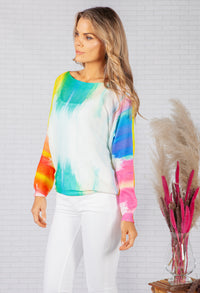 LIGHTWEIGHT CROPPED RAINBOW TIE DYE KNIT PULLOVER