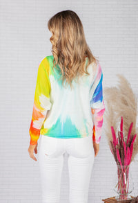 LIGHTWEIGHT CROPPED RAINBOW TIE DYE KNIT PULLOVER