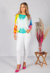 LIGHTWEIGHT CROPPED RAINBOW TIE DYE KNIT PULLOVER