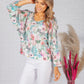 LIGHTWEIGHT CROPPED FLORAL DESIGN KNIT PULLOVER