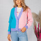 Pink and Blue Colour Block Varsity Cardigan