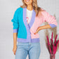 Pink and Blue Colour Block Varsity Cardigan