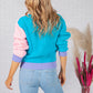 Pink and Blue Colour Block Varsity Cardigan