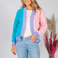 Pink and Blue Colour Block Varsity Cardigan