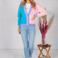 Pink and Blue Colour Block Varsity Cardigan