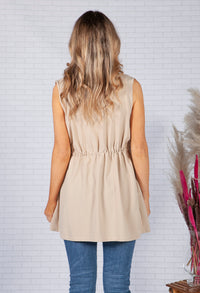 Sand Drawstring waterfall front scuba crepe gilet