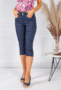 Navy Double Button Cropped Jeans