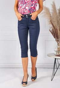 Navy Double Button Cropped Jeans