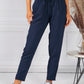 Navy Linen Look Trousers