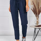 Navy Linen Look Trousers