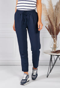 Navy Linen Look Trousers